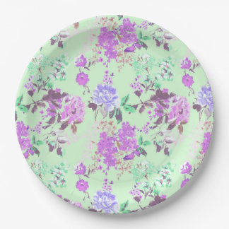 Vintages Chintz Floral Muster Minze Green Lila Pappteller