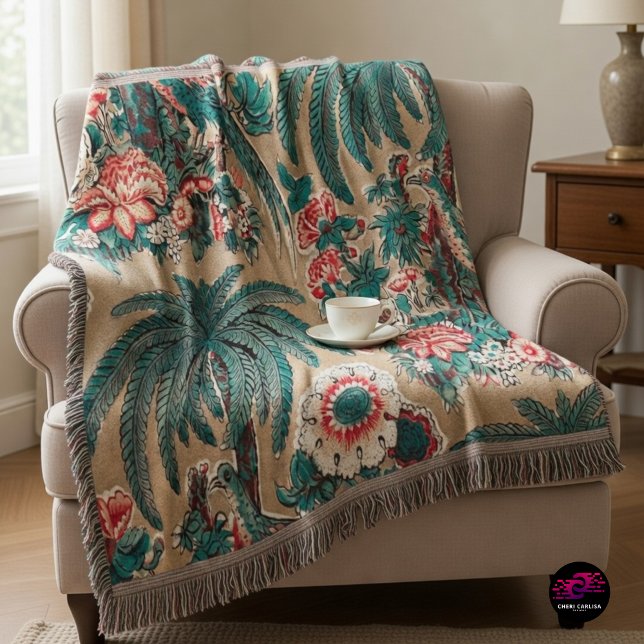 Vintages Chintz Floral Tropical Pattern Decke (Cozy up with 1936 tropical chintz and a quiet moment to unwind)