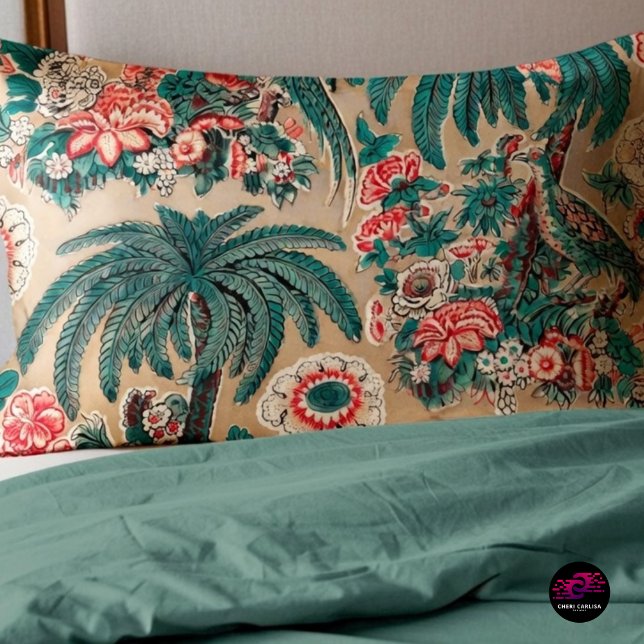 Vintages Chintz Floral Tropical Pattern Kissenbezug (Cozy 1936 tropical chintz pillowcase with lush florals and birds)