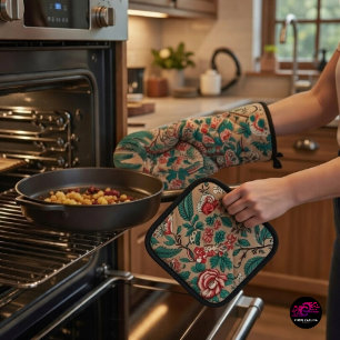 Vintages Chintz Floral Tropical Pattern Ofenhandschuh & Topflappen-Set