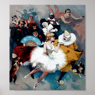 Vintages Circus Ballerina Clowposter Poster