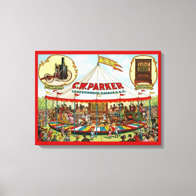 Vintages Circus Poster. C.W. Parker. Leinwanddruck (Vorderseite)