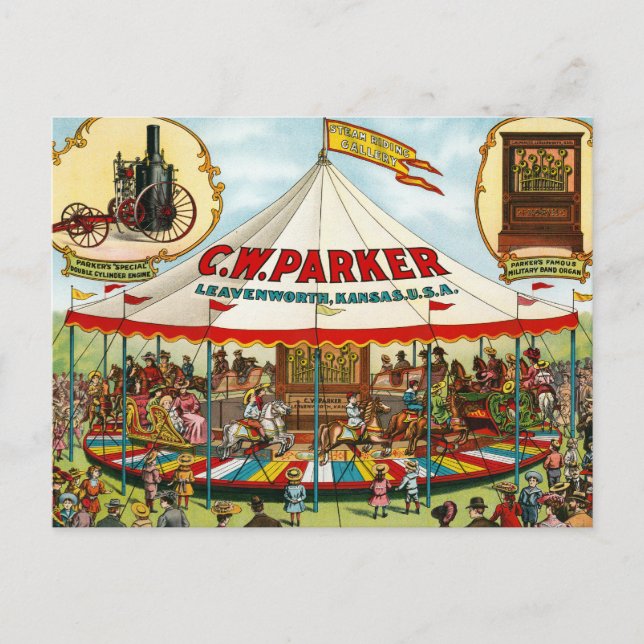 Vintages Circus Poster. C.W. Parker. Postkarte (Vorderseite)
