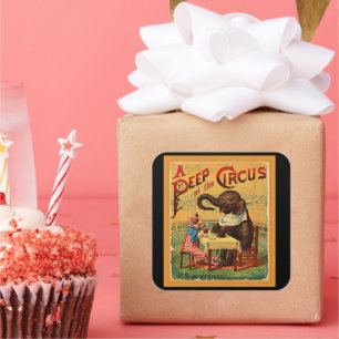 Vintages Circus Poster: Circus Elephant Quadratischer Aufkleber