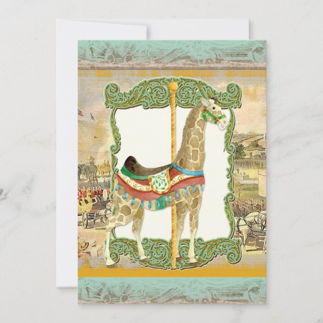 Vintages Circus Poster, Giraffe Babydusche Einladung (Vorderseite)