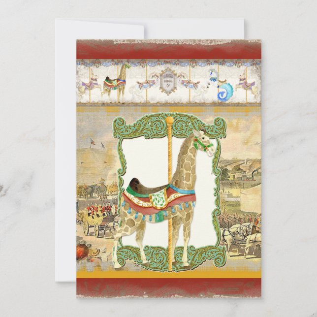 Vintages Circus Poster, Giraffe Babydusche Einladung (Vorderseite)