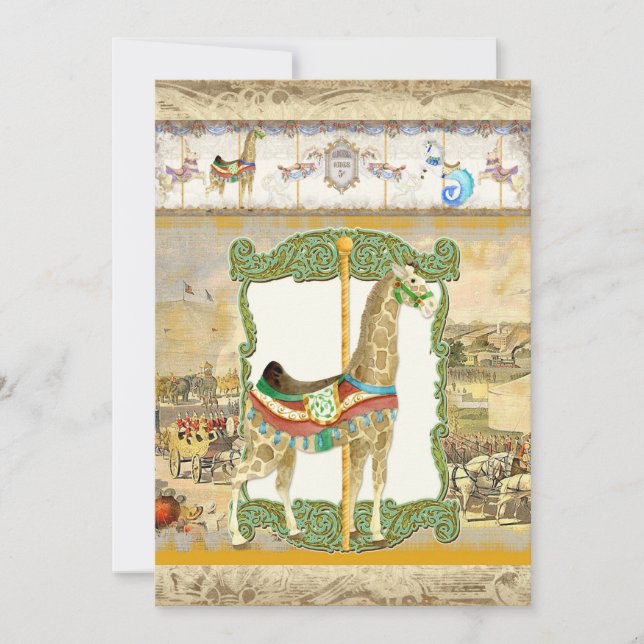 Vintages Circus Poster, Giraffe Babydusche Einladung (Vorderseite)