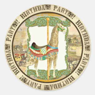 Vintages Circus Poster, Giraffe Babydusche Runder Aufkleber