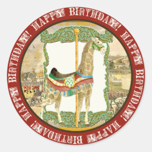 Vintages Circus Poster, Giraffe Babydusche Runder Aufkleber