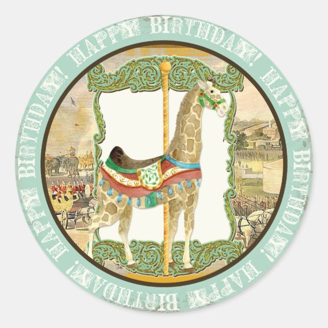 Vintages Circus Poster, Giraffe Babydusche Runder Aufkleber (Vorderseite)