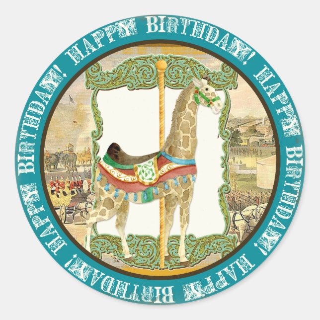 Vintages Circus Poster, Giraffe Babydusche Runder Aufkleber (Vorderseite)