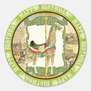 Vintages Circus Poster, Giraffe Babydusche Runder Aufkleber