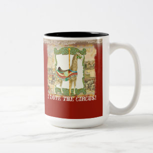 Vintages Circus Poster, Giraffe Karneval Zweifarbige Tasse