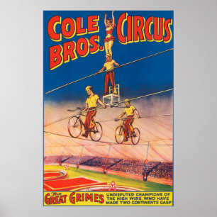 Vintages Circus Poster mit Hochdrahtreakrobaten
