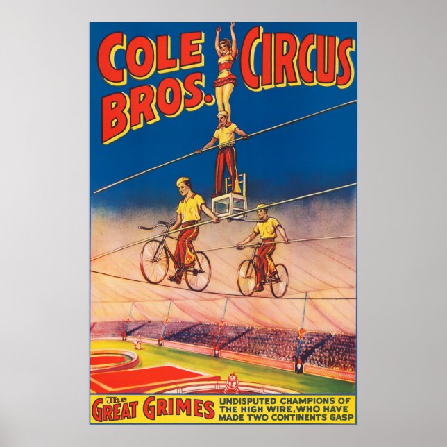 Vintages Circus Poster mit Hochdrahtreakrobaten (Vorne)