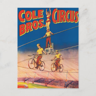 Vintages Circus Poster mit Hochdrahtreakrobaten Postkarte