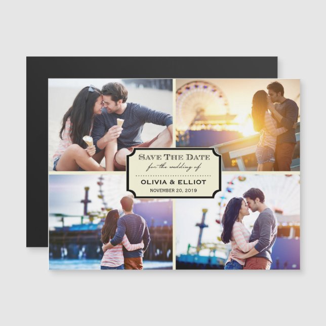 Vintages Classic Buchzeichen Vier Foto Magneteinladung (Vorne/Hinten)