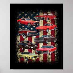 Vintages Clic Muscle Car Retro American Flag Patri Poster