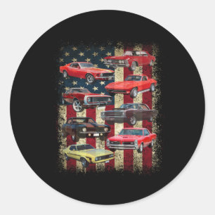 Vintages Clic Muscle Car Retro American Flag Patri Runder Aufkleber