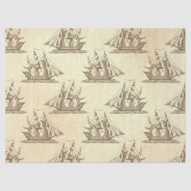 Vintages Clipper-Schiff auf Creme-Decoupage Seidenpapier (Vorderseite)