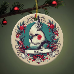 Vintages Cockatiel Weihnachtsbird Portrait Ornament Aus Metall
