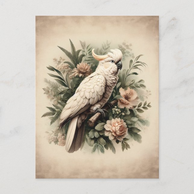 Vintages Cockatoo Botanisches Gemälde Postkarte (Vorderseite)