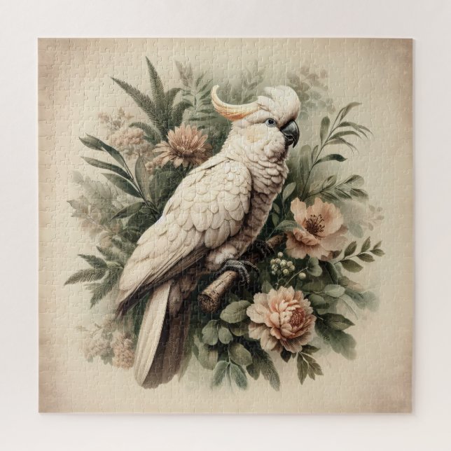 Vintages Cockatoo Botanisches Gemälde Puzzle (Vertikal)