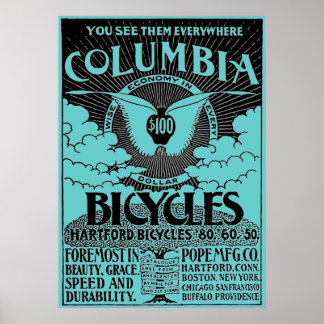 Vintages Columbia-Fahrrad-Werbeplakat Poster