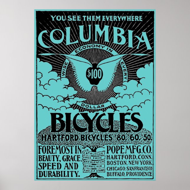 Vintages Columbia-Fahrrad-Werbeplakat Poster (Vorne)