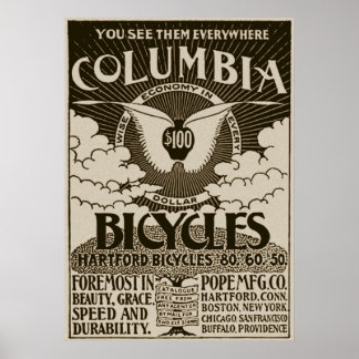Vintages Columbia-Fahrrad-Werbeplakat Poster