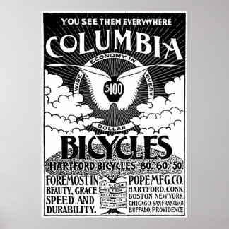 Vintages Columbia-Fahrrad-Werbeplakat Poster