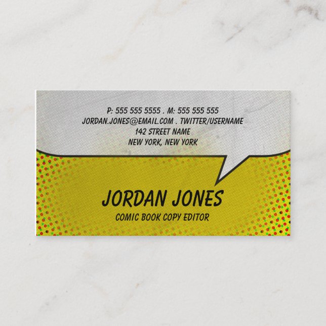 Vintages Comic-Buch-Gelb-Halbtonbild Visitenkarte (Vorderseite)