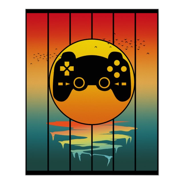Vintages Computerspiel für Sunset Gamer Poster (Vorderseite)