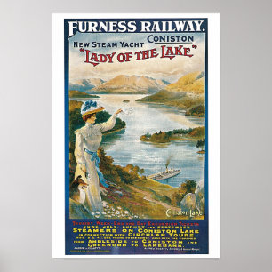 Vintages Coniston Water, Furness Eisenbahn und Poster