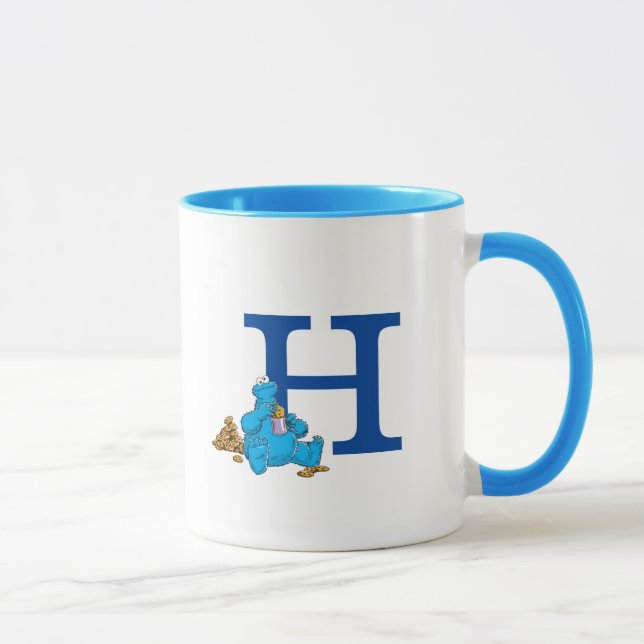 Vintages Cookie Monster Eating Cookies Monogram H Tasse (Rechts)