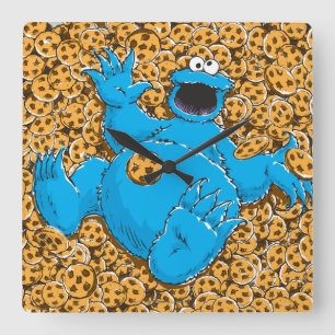 Vintages Cookie-Monster und Cookies Quadratische Wanduhr