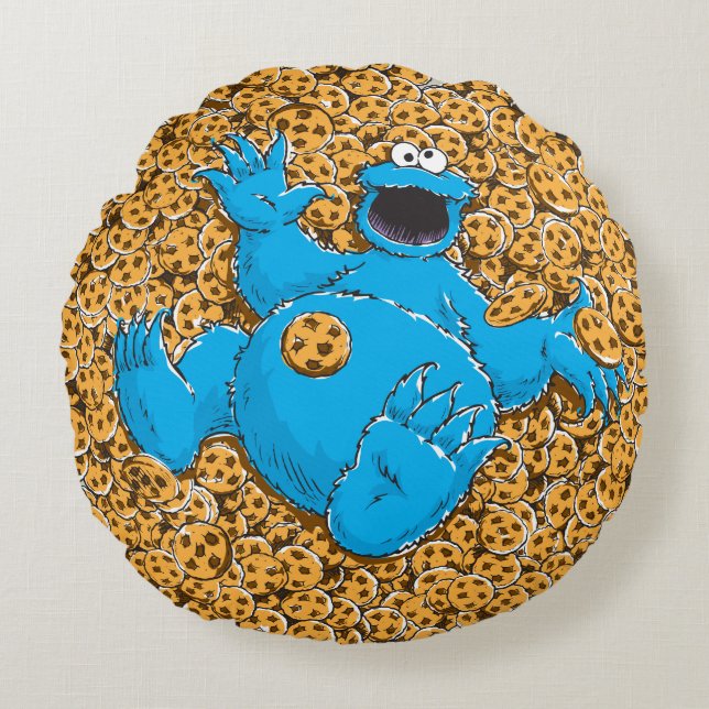 Vintages Cookie-Monster und Cookies Rundes Kissen (Vorderseite)