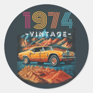 Vintages cooles Auto aus dem Jahr 1974 Runder Aufkleber