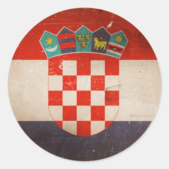 Vintages Cooles Grungy Croatia Flaggendesign Runder Aufkleber (Vorderseite)
