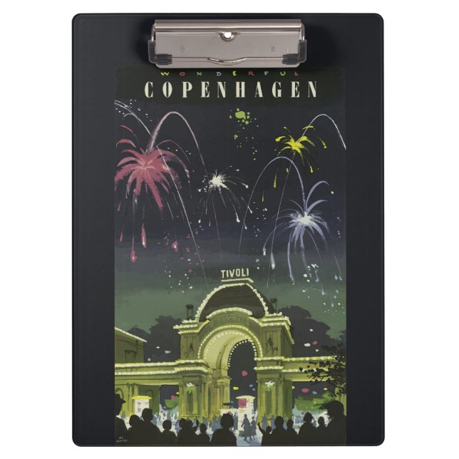Vintages Copenhagen Illustration Travel Poster Klemmbrett (Vorderseite)