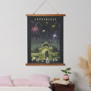 Vintages Copenhagen Illustration Travel Poster Wandteppich Mit Holzrahmen