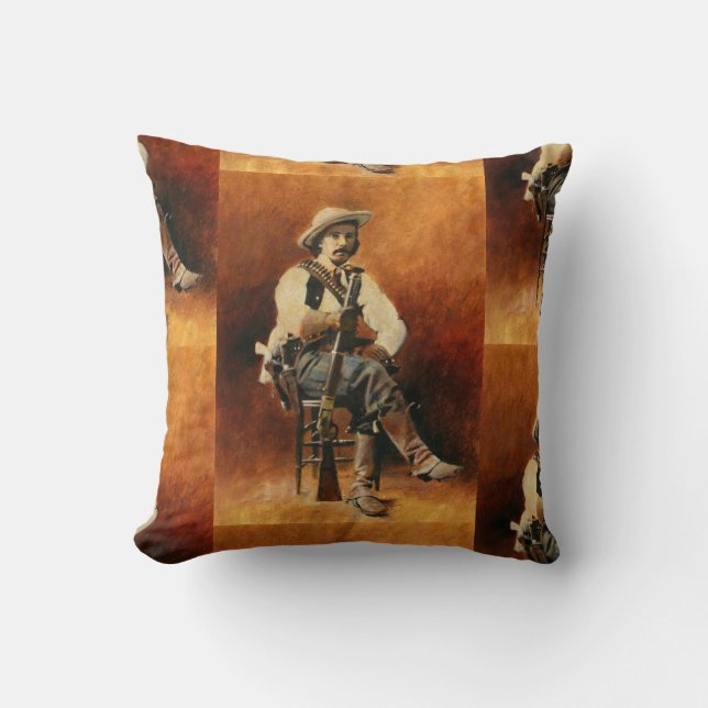 Vintages Cowboy-Quadratthrow-Kissen Kissen (Vorderseite)
