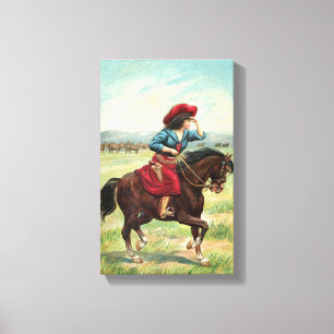 Vintages Cowgirl 9"" Druck der Leinwand-x14.5 Leinwanddruck