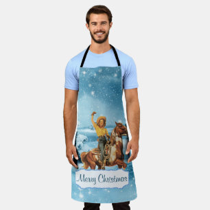 Vintages Cowgirl am Horse Winter Frohe Weihnachten Schürze