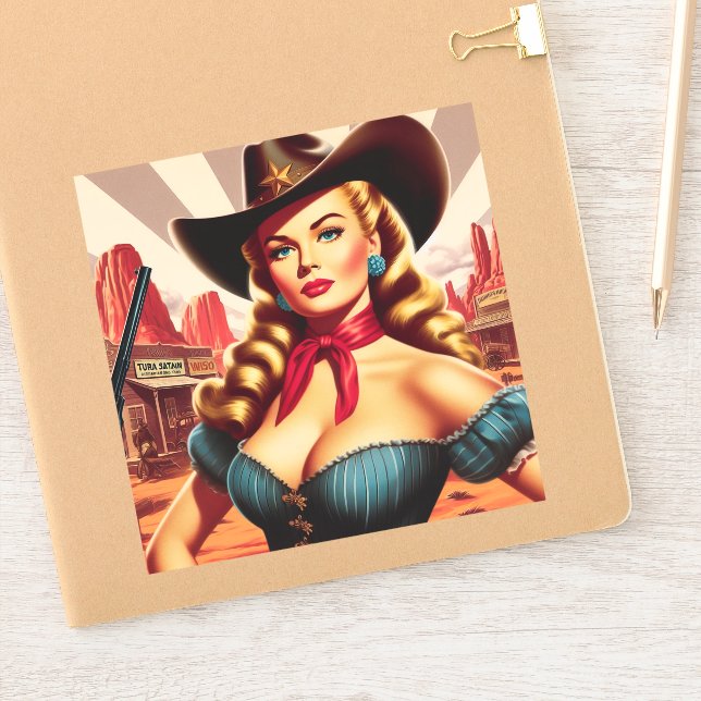 Vintages Cowgirl-Button Aufkleber (Notizbuch)