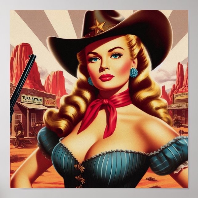 Vintages Cowgirl-Button Poster (Vorne)