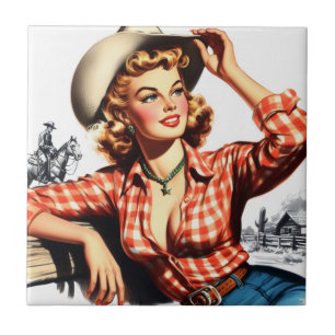 Vintages Cowgirl Button Up Fliese