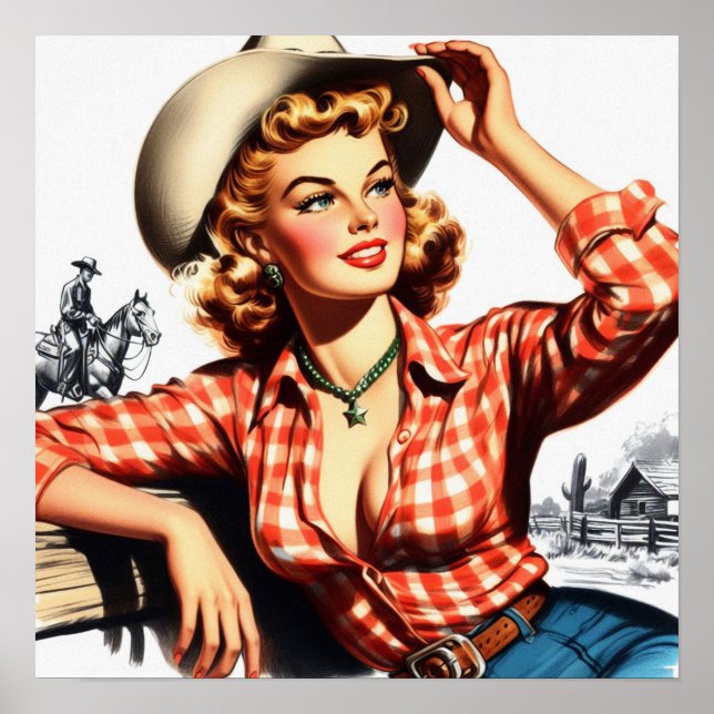 Vintages Cowgirl Button Up Poster (Vorne)