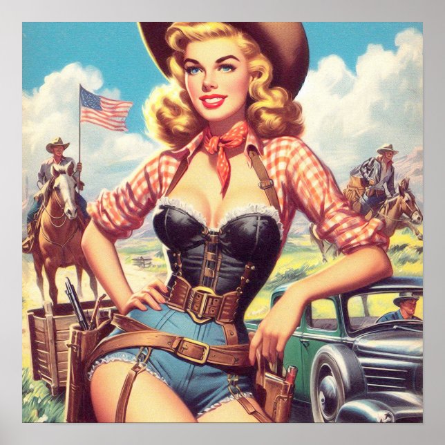 Vintages Cowgirl Button Up Poster (Vorne)