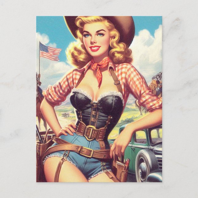 Vintages Cowgirl Button Up Postkarte (Vorderseite)